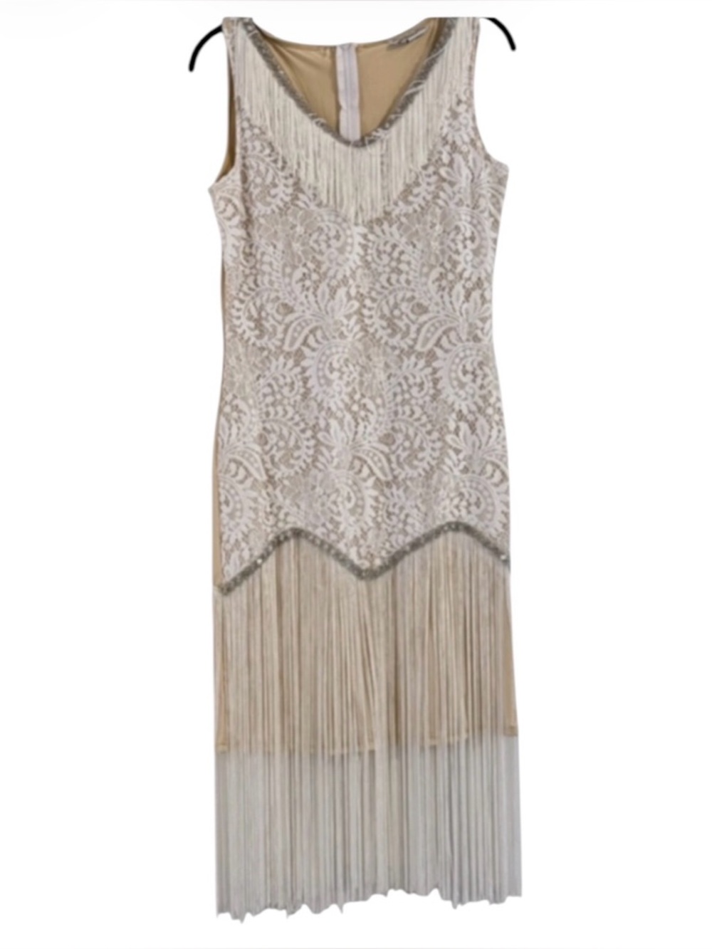 Cream Lace Fringe Flapper Dress 
As-Is DIY Project Size M